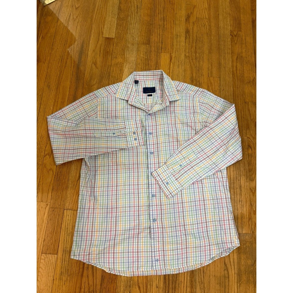 David Donahue XL Dress Shirt Multicolor Plaid Check Long Sleeve Button Down